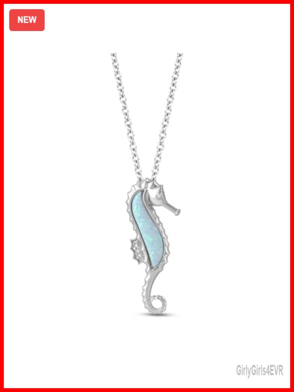 Sterling Silver Seahorse Pendant Necklace Created Opal Diamond Accent 19in